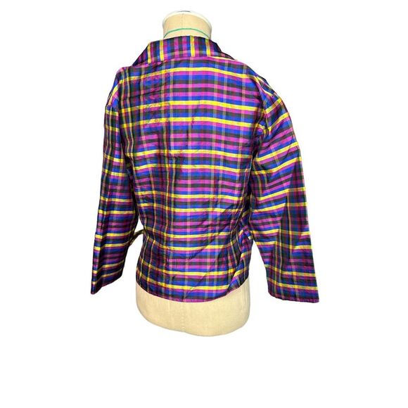 Ann Carson Multi Color Plaid Silk Wrap Top Size Medium - Picture 3 of 3